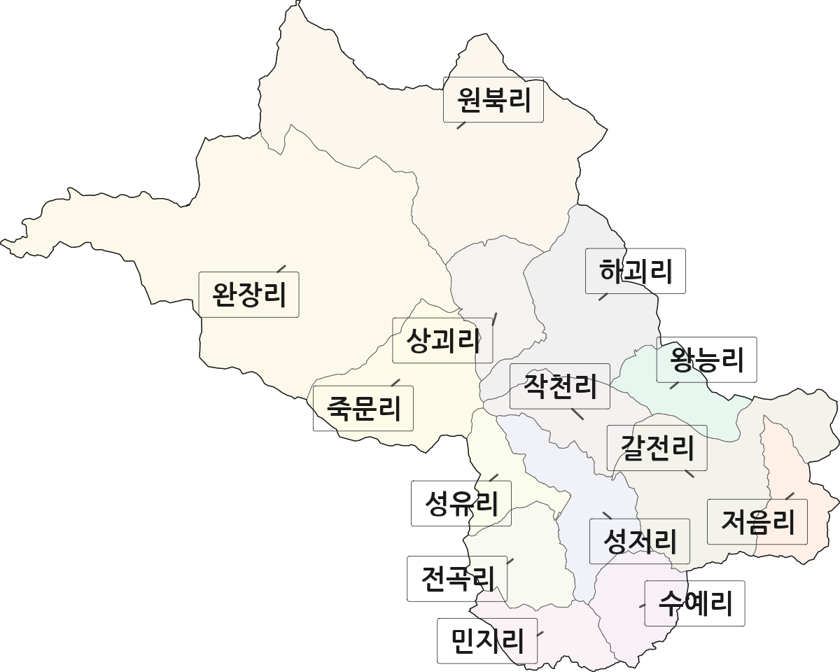 경상북도 문경시 가은읍 법정동 리 구분 행정구역 경계 지도