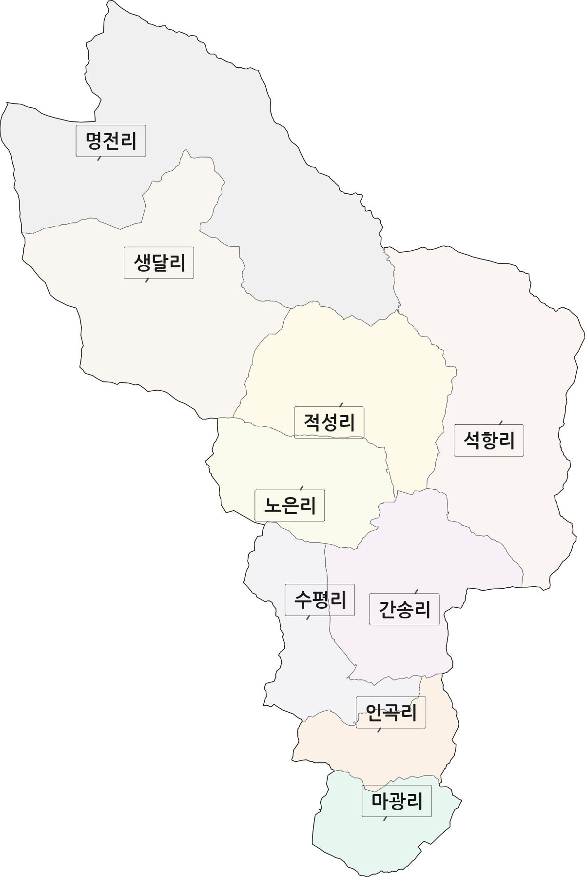 경상북도 문경시 동로면 법정동 리 구분 행정구역 경계 지도