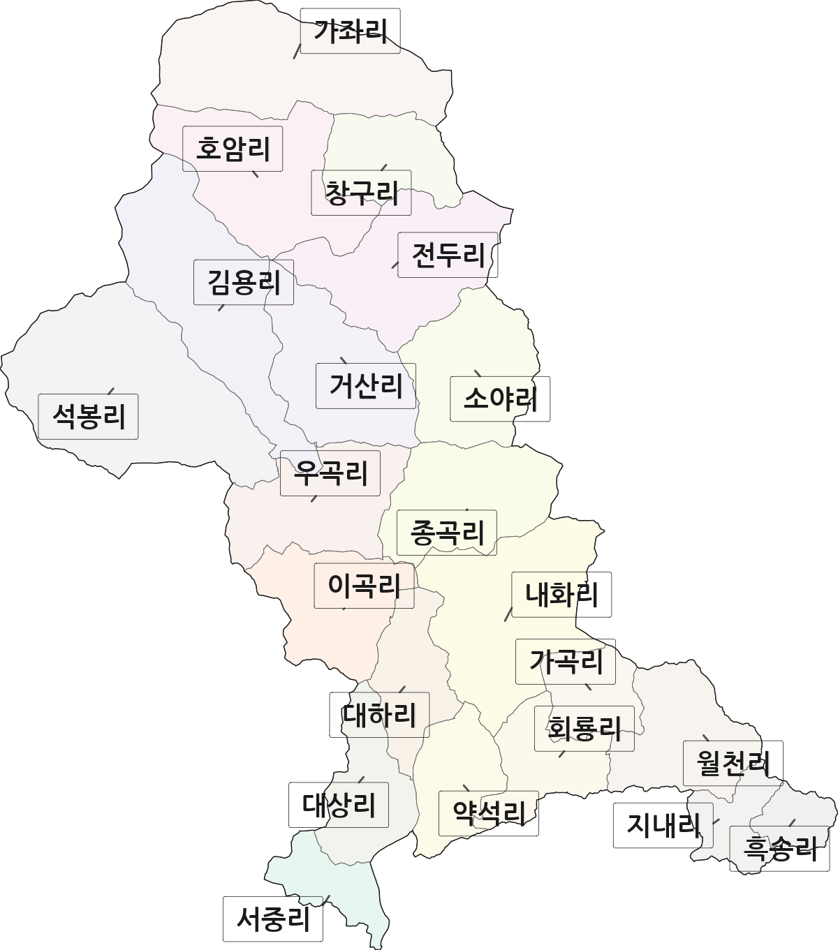 경상북도 문경시 산북면 법정동 리 구분 행정구역 경계 지도