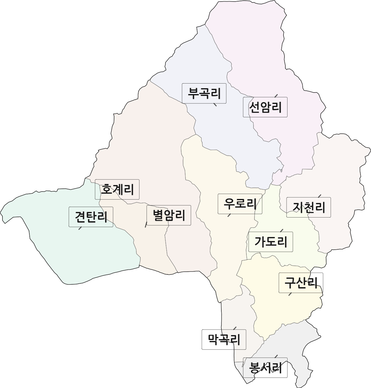 경상북도 문경시 호계면 법정동 리 구분 행정구역 경계 지도