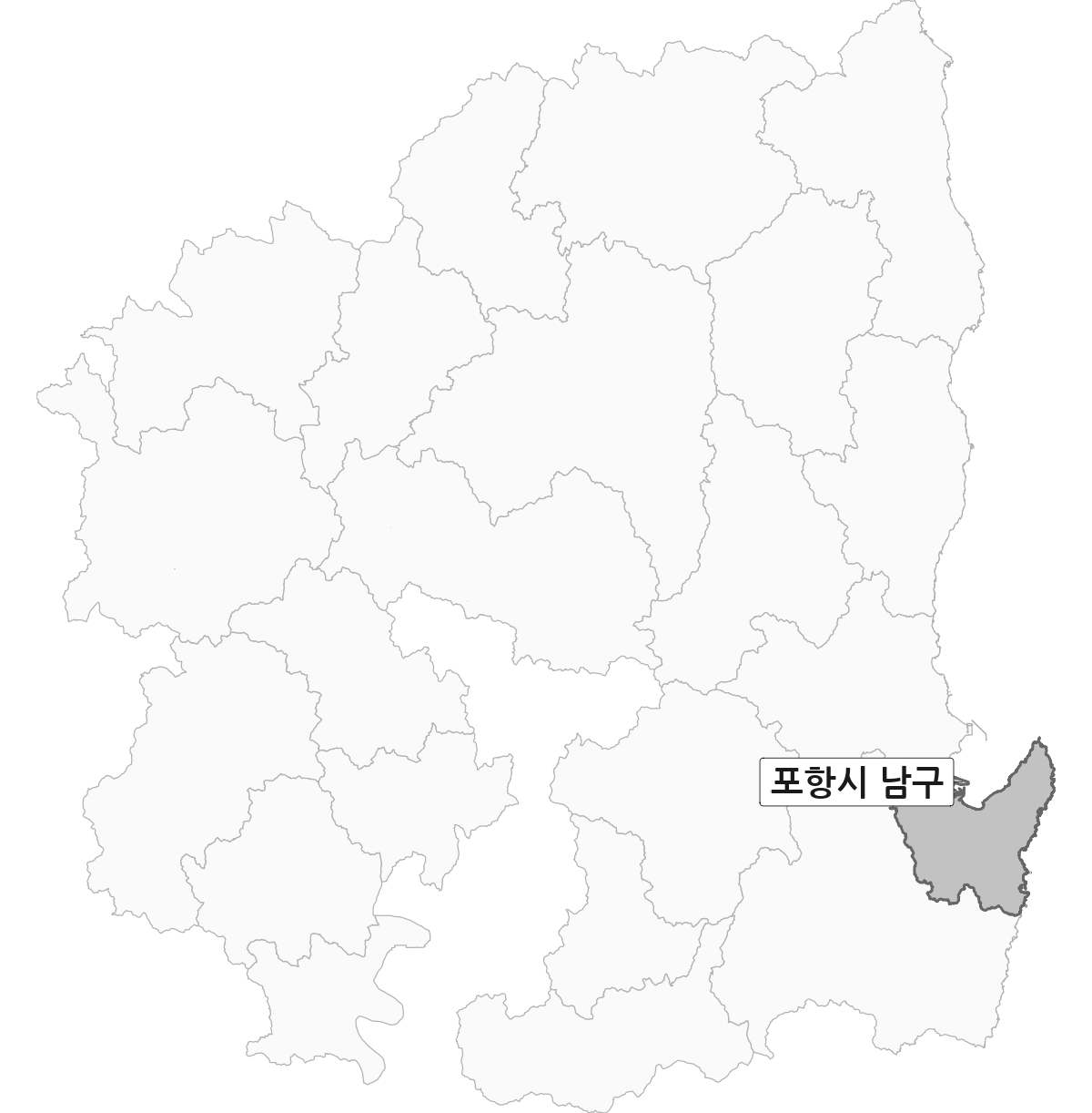경상북도 범위 내 포항시 남구 행정구역 경계 지도 울릉군 제외 버전