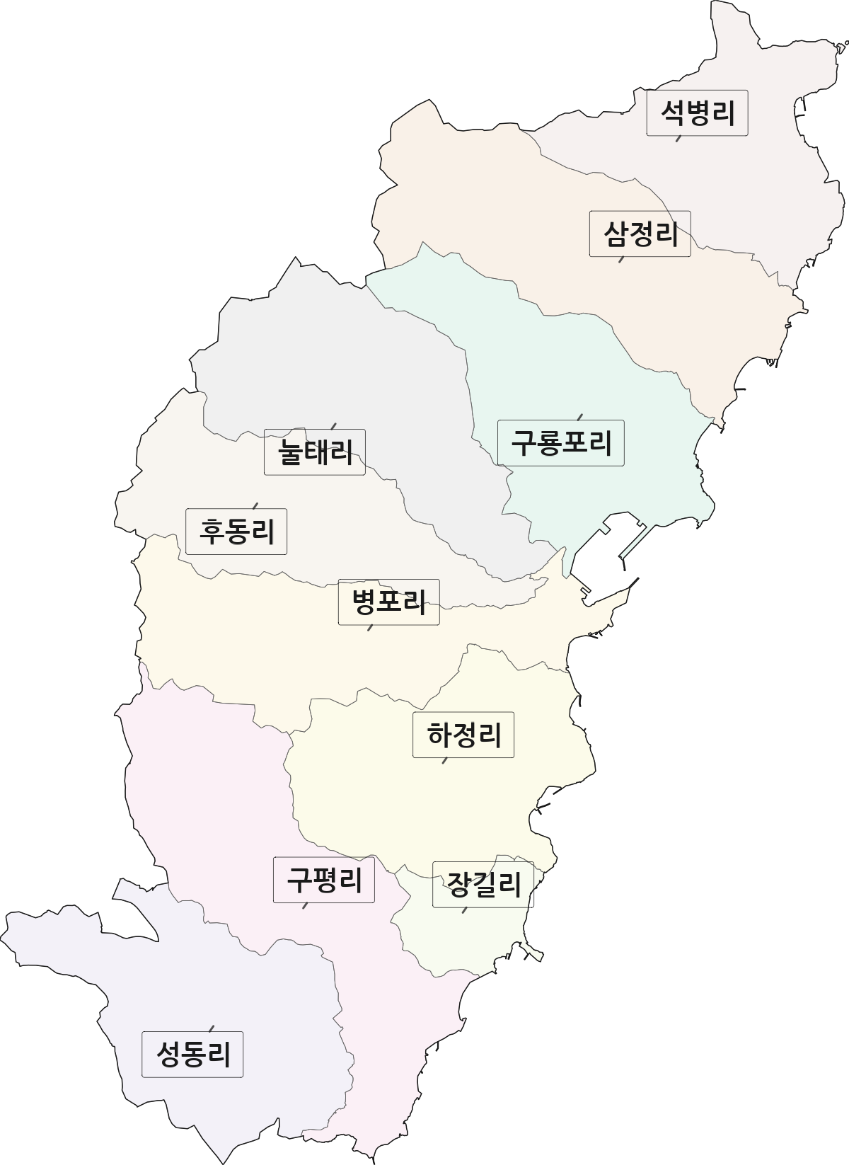 경상북도 포항시 남구 구룡포읍 법정동 리 구분 행정구역 경계 지도