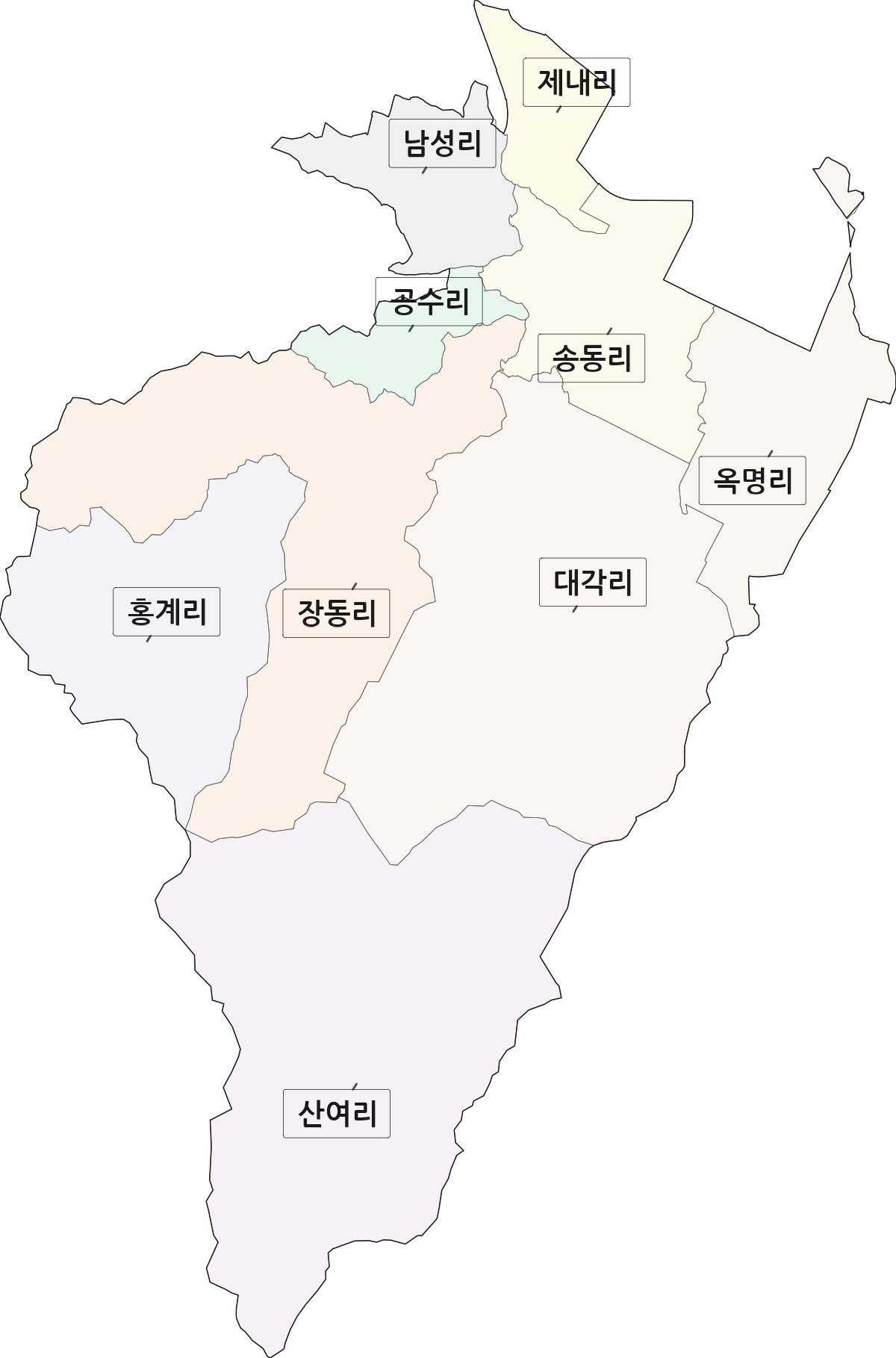 경상북도 포항시 남구 대송면 법정동 리 구분 행정구역 경계 지도