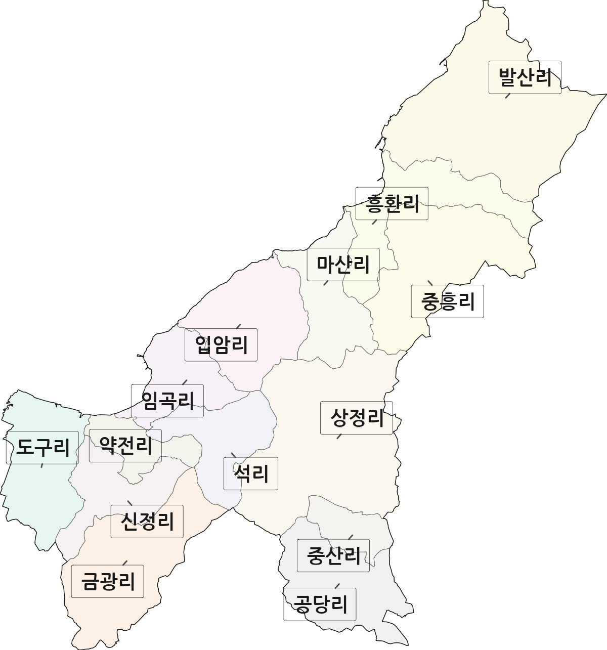 경상북도 포항시 남구 동해면 법정동 리 구분 행정구역 경계 지도