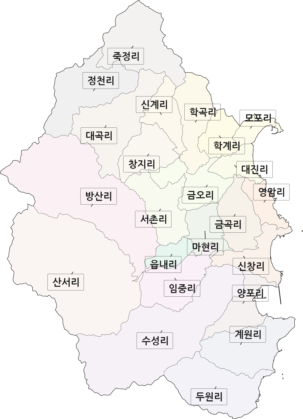 경상북도 포항시 남구 장기면 법정동 리 구분 행정구역 경계 지도