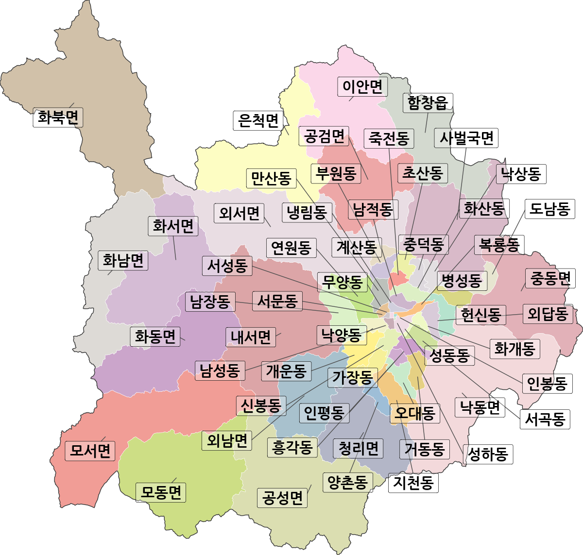 경상북도 상주시 법정동 행정구역 경계 지도