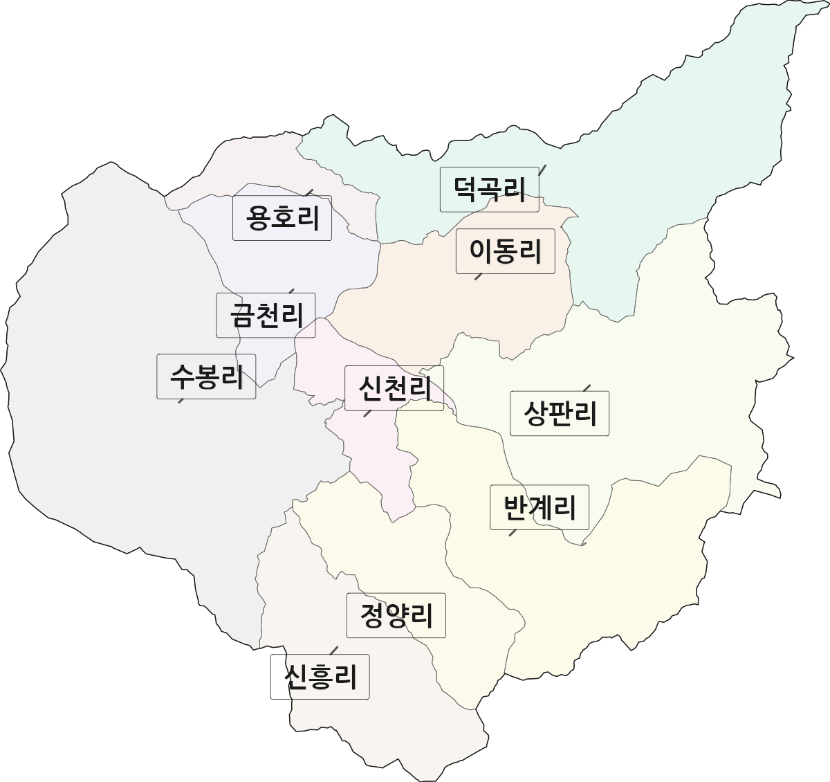경상북도 상주시 모동면 법정동 리 구분 행정구역 경계 지도
