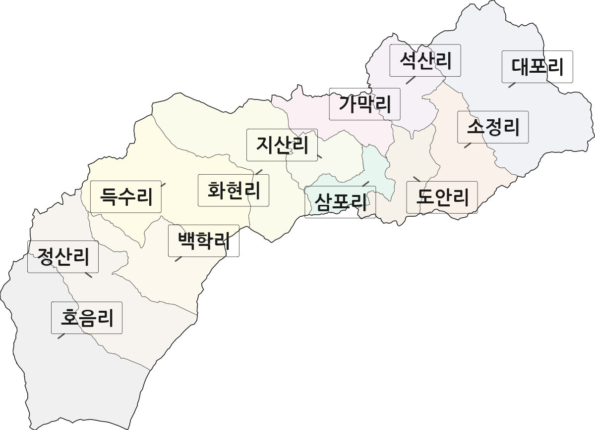 경상북도 상주시 모서면 법정동 리 구분 행정구역 경계 지도