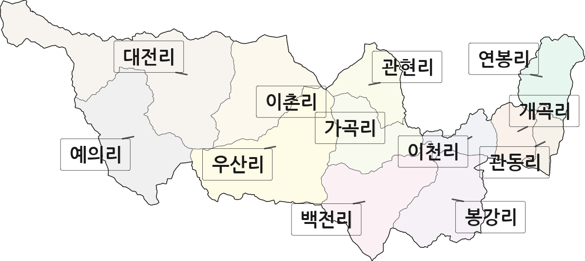 경상북도 상주시 외서면 법정동 리 구분 행정구역 경계 지도