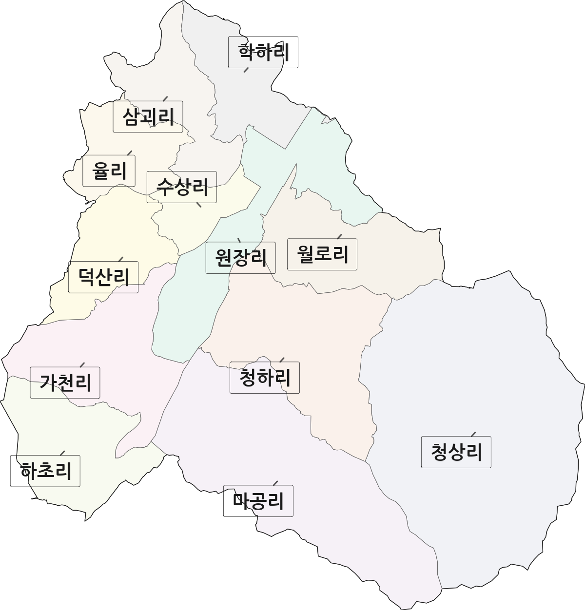 경상북도 상주시 청리면 법정동 리 구분 행정구역 경계 지도