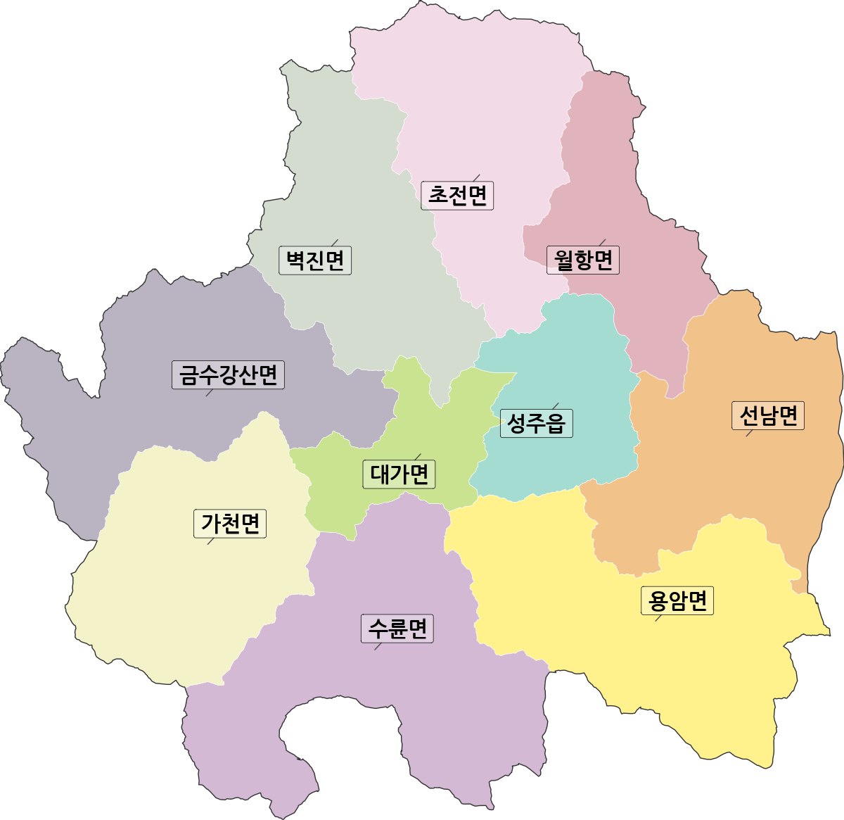 경상북도 성주군 법정동 행정구역 경계 지도