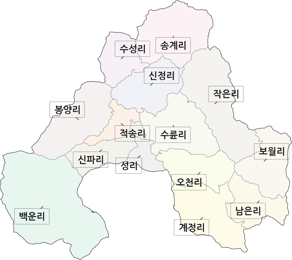 경상북도 성주군 수륜면 법정동 리 구분 행정구역 경계 지도