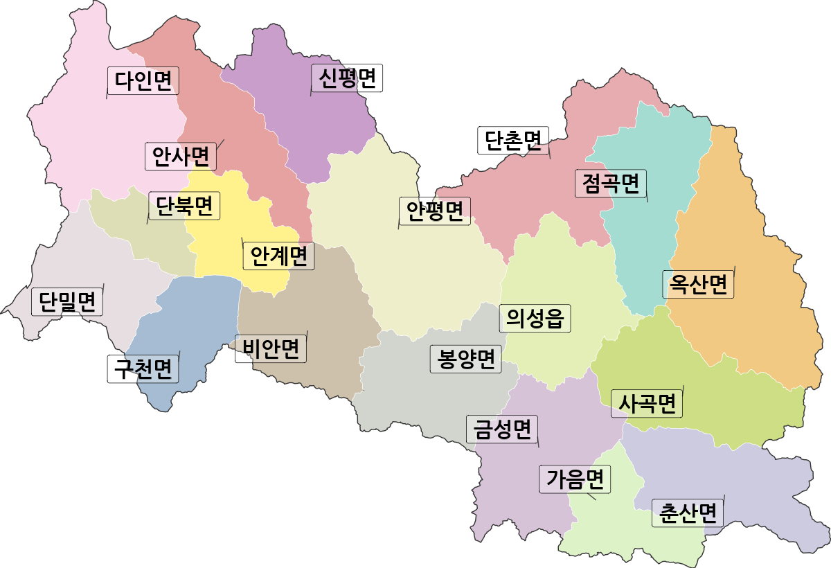 경상북도 의성군 법정동 행정구역 경계 지도