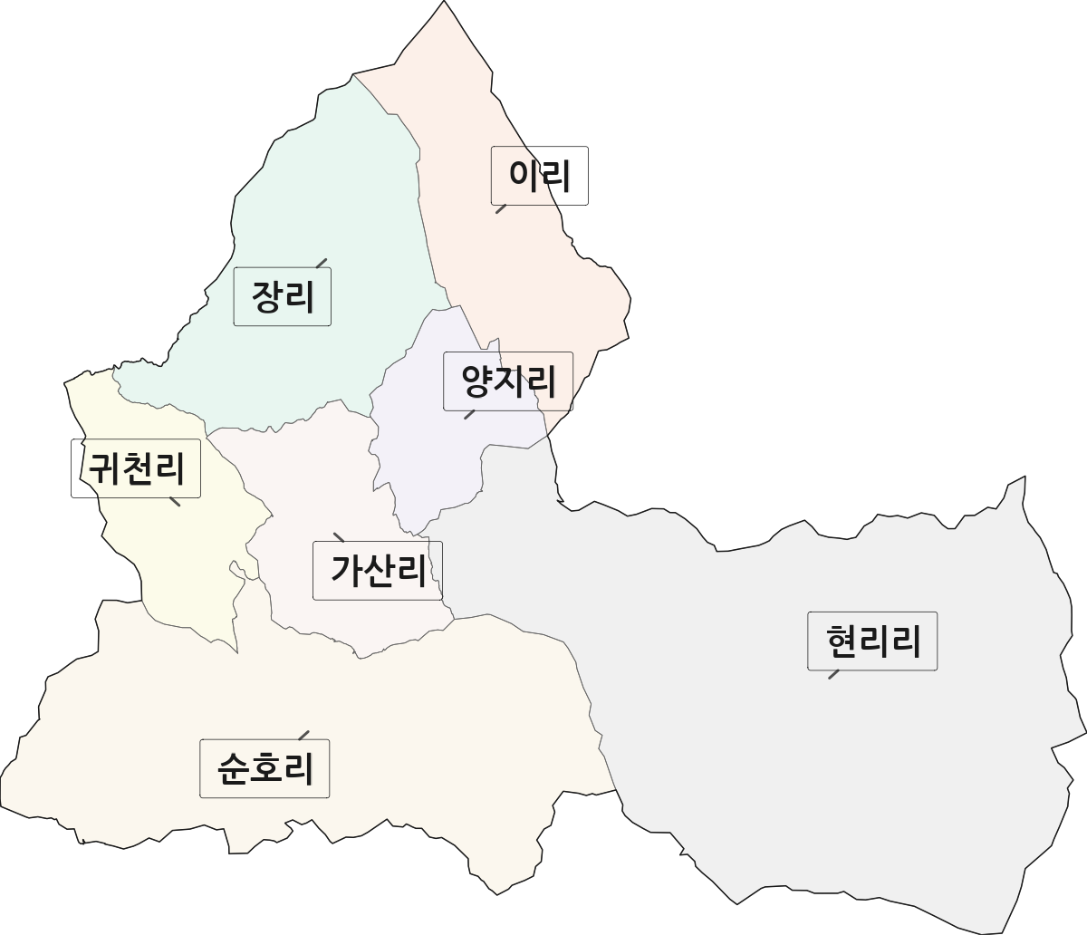 경상북도 의성군 가음면 법정동 리 구분 행정구역 경계 지도