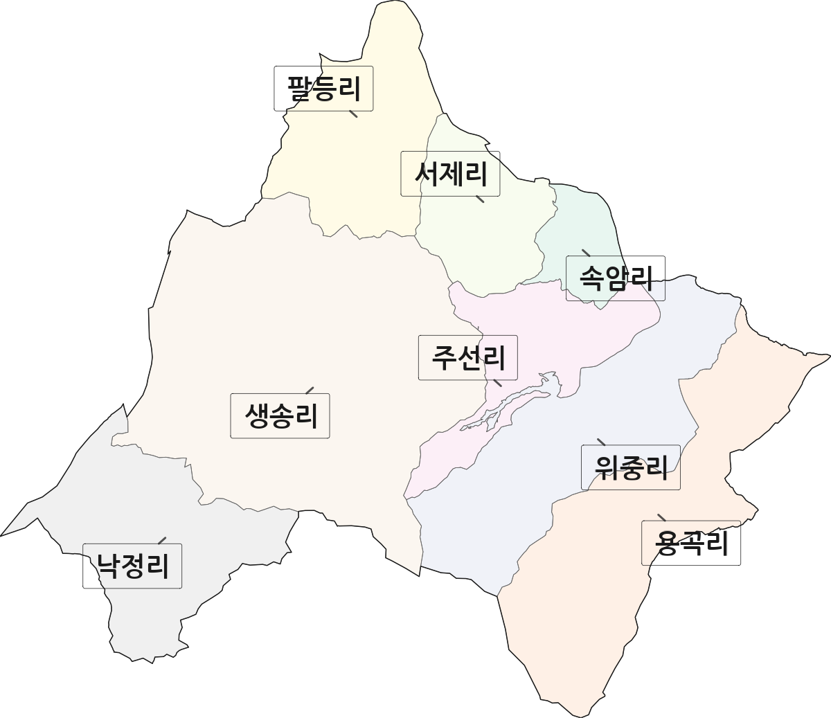경상북도 의성군 단밀면 법정동 리 구분 행정구역 경계 지도