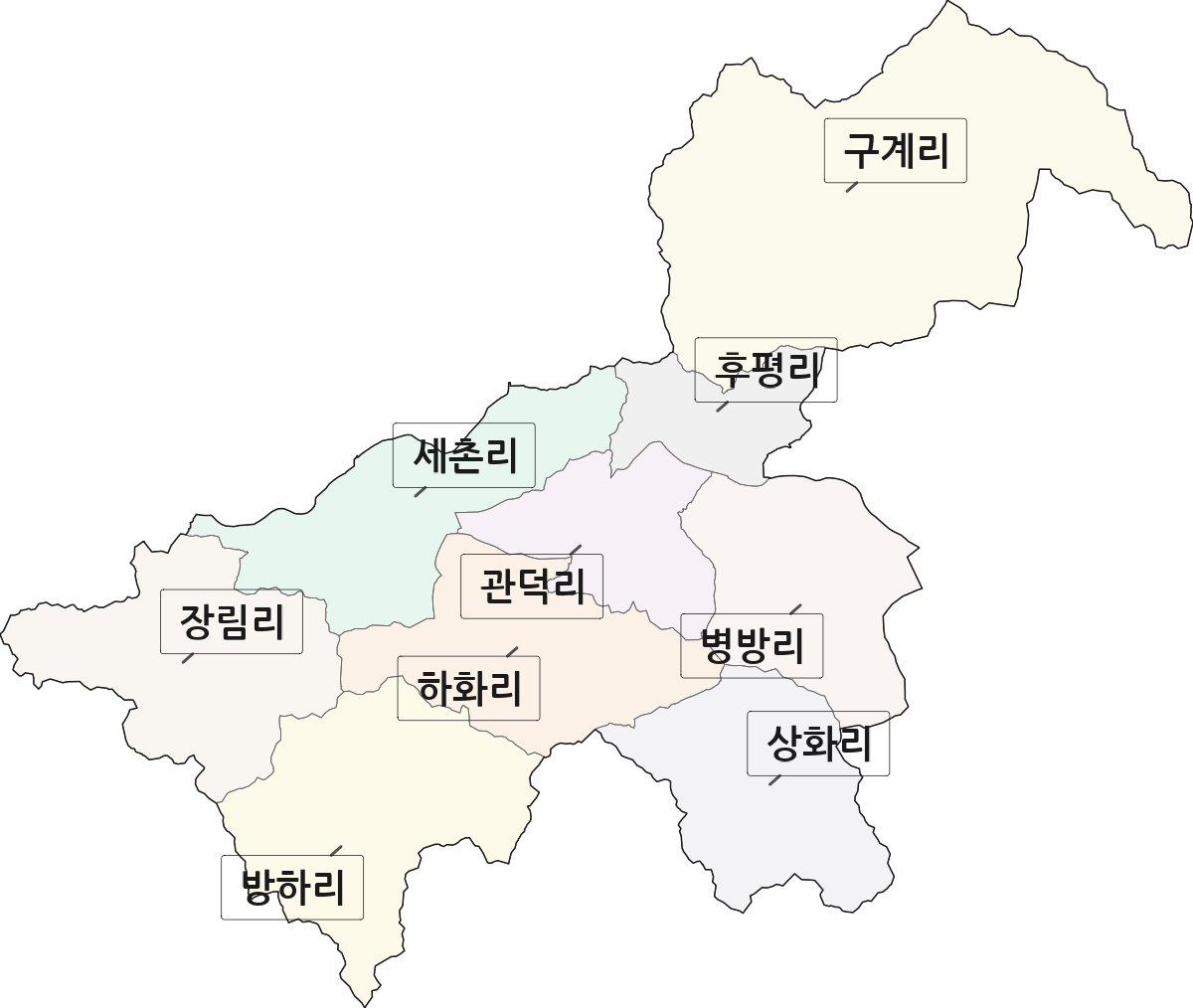 경상북도 의성군 단촌면 법정동 리 구분 행정구역 경계 지도