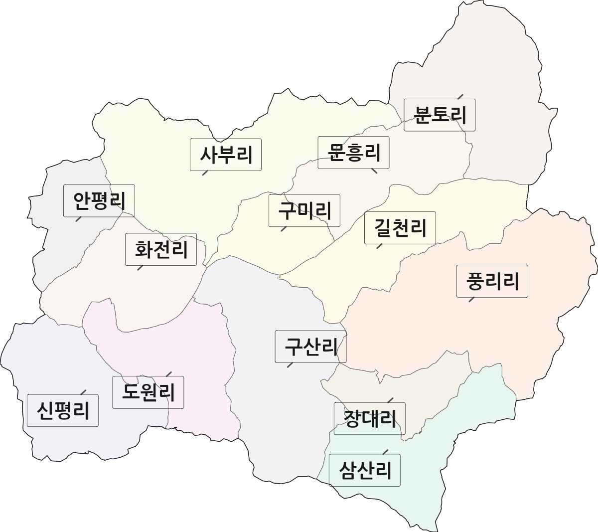 경상북도 의성군 봉양면 법정동 리 구분 행정구역 경계 지도
