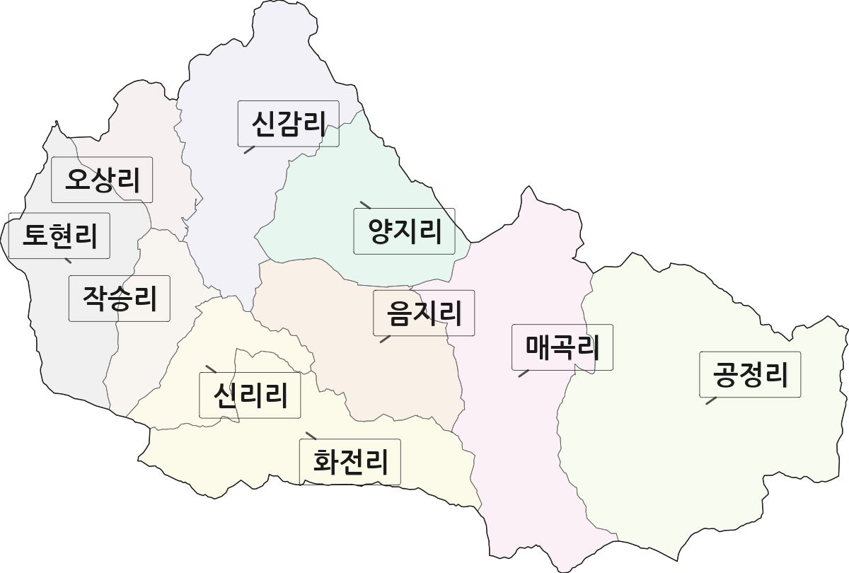 경상북도 의성군 사곡면 법정동 리 구분 행정구역 경계 지도