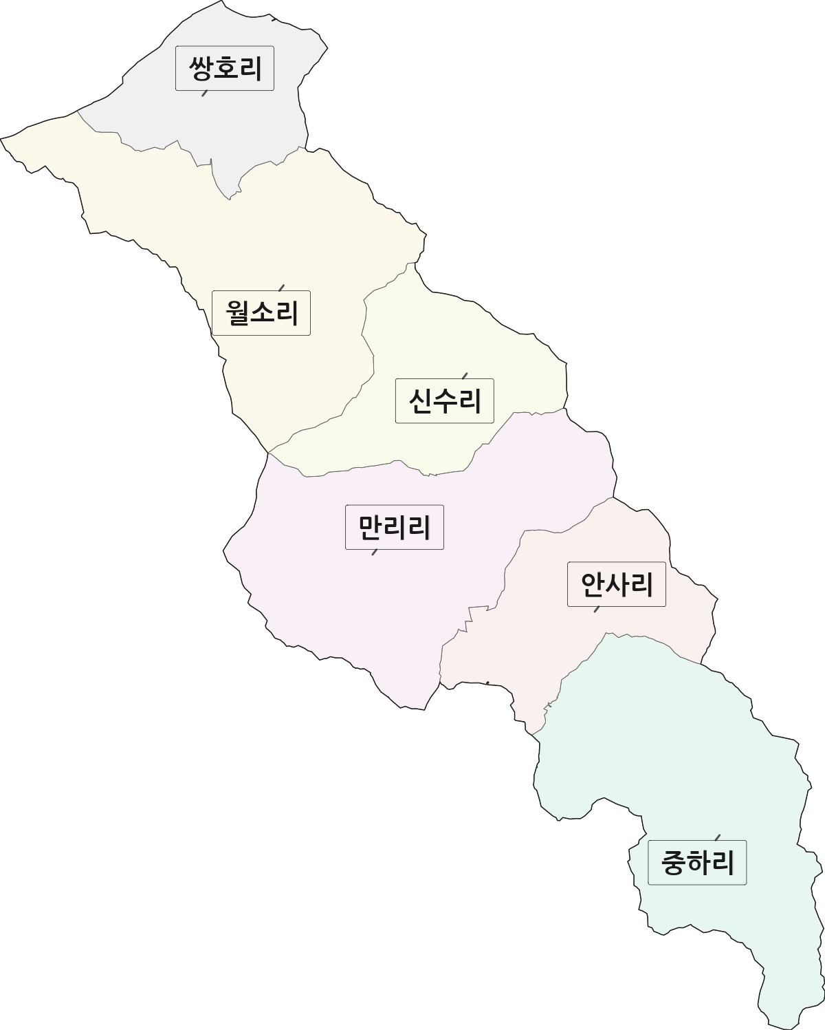 경상북도 의성군 안사면 법정동 리 구분 행정구역 경계 지도