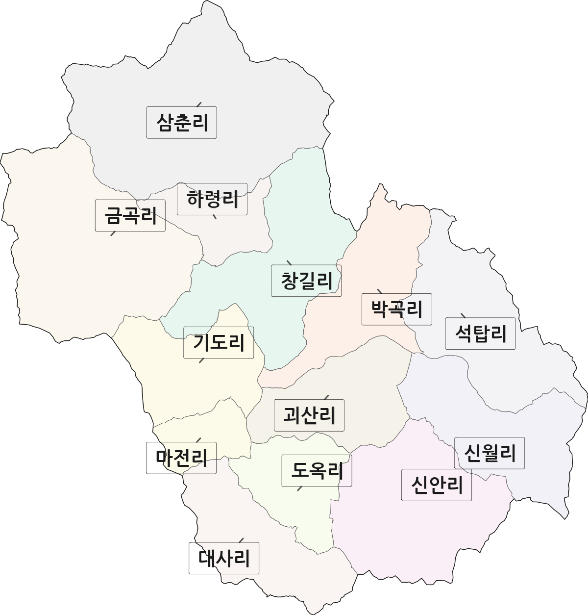 경상북도 의성군 안평면 법정동 리 구분 행정구역 경계 지도