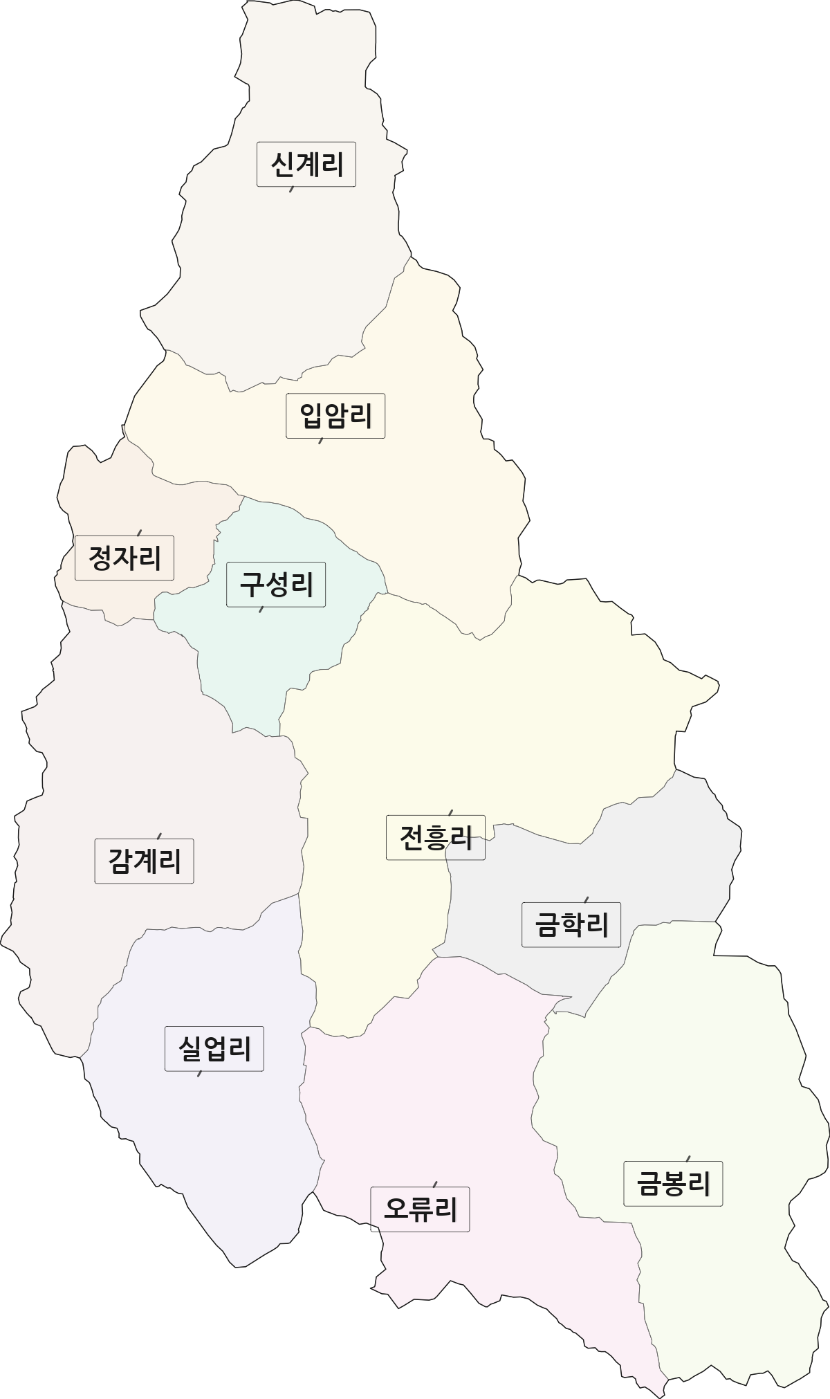 경상북도 의성군 옥산면 법정동 리 구분 행정구역 경계 지도