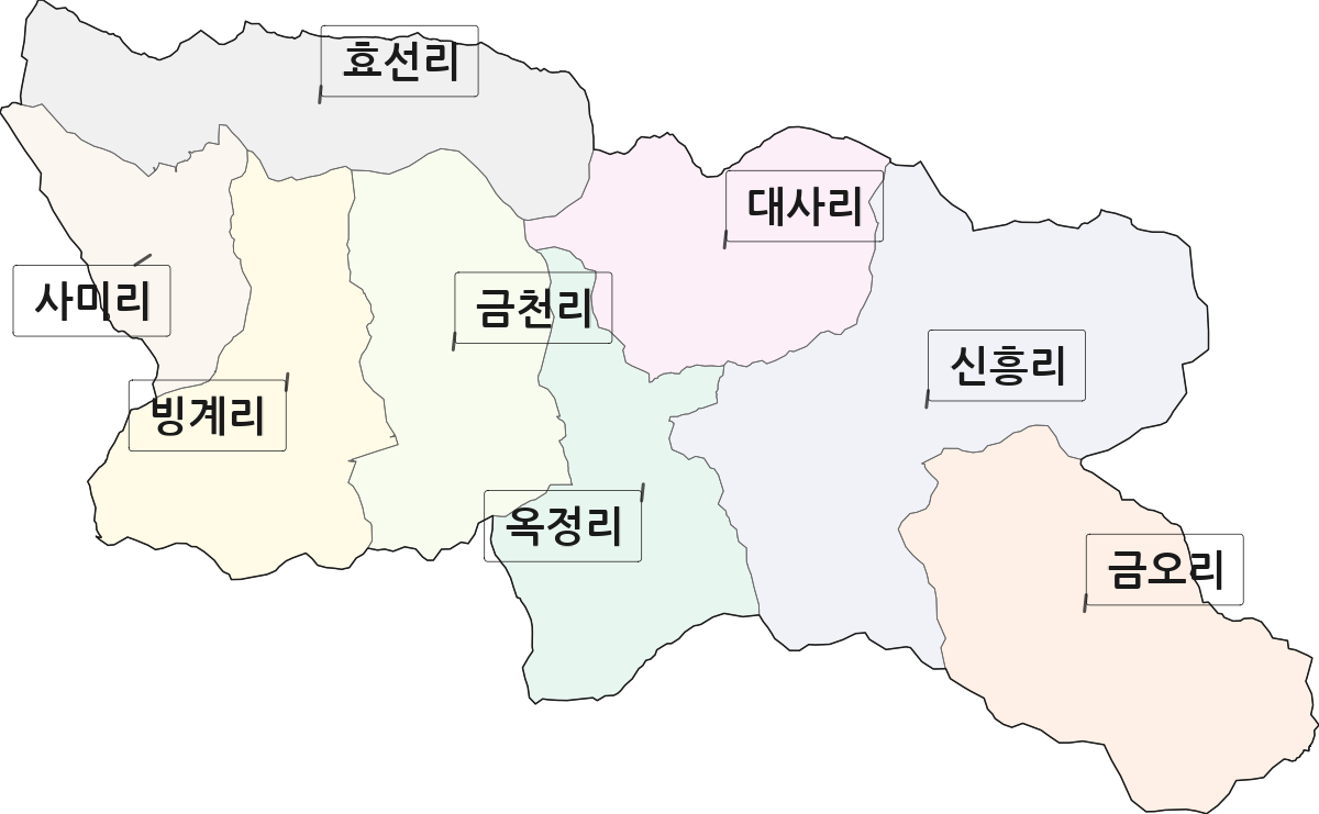 경상북도 의성군 춘산면 법정동 리 구분 행정구역 경계 지도