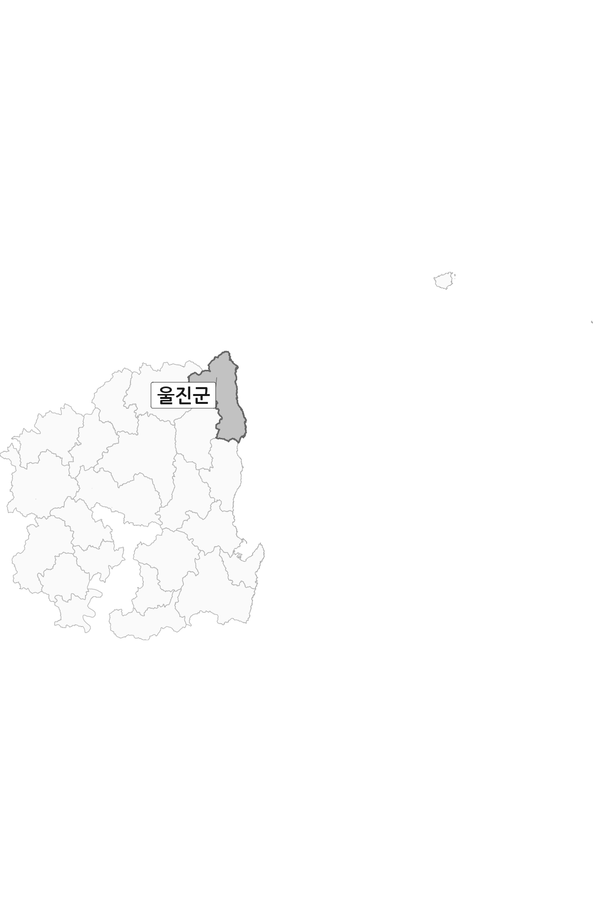경상북도 범위 내 울진군 행정구역 경계 지도