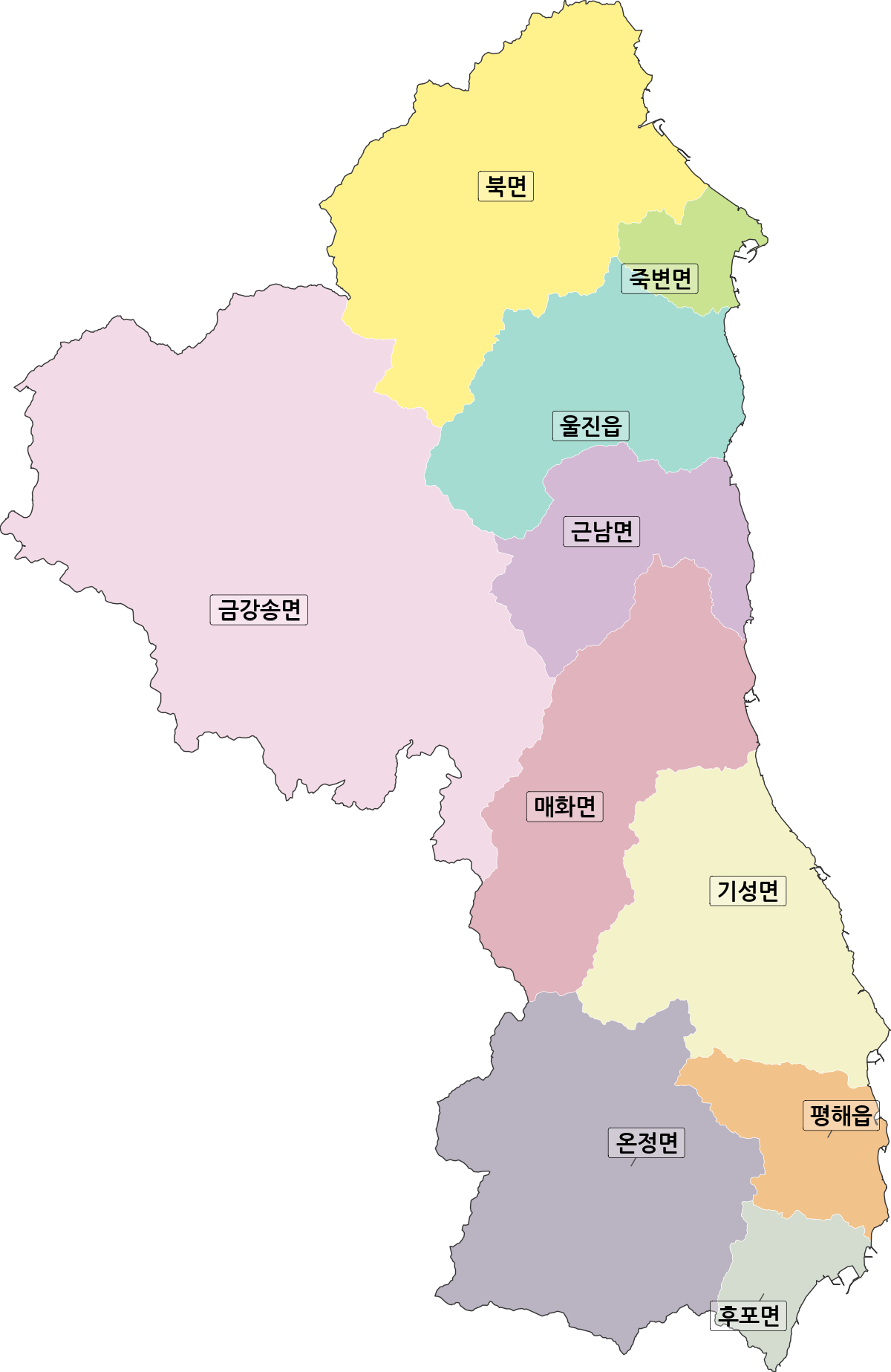 경상북도 울진군 법정동 행정구역 경계 지도