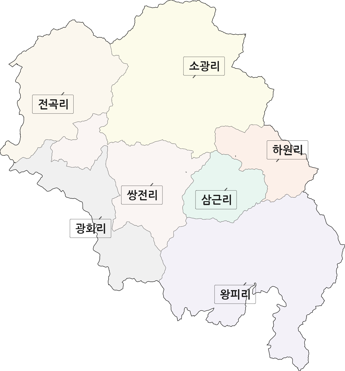 경상북도 울진군 금강송면 법정동 리 구분 행정구역 경계 지도