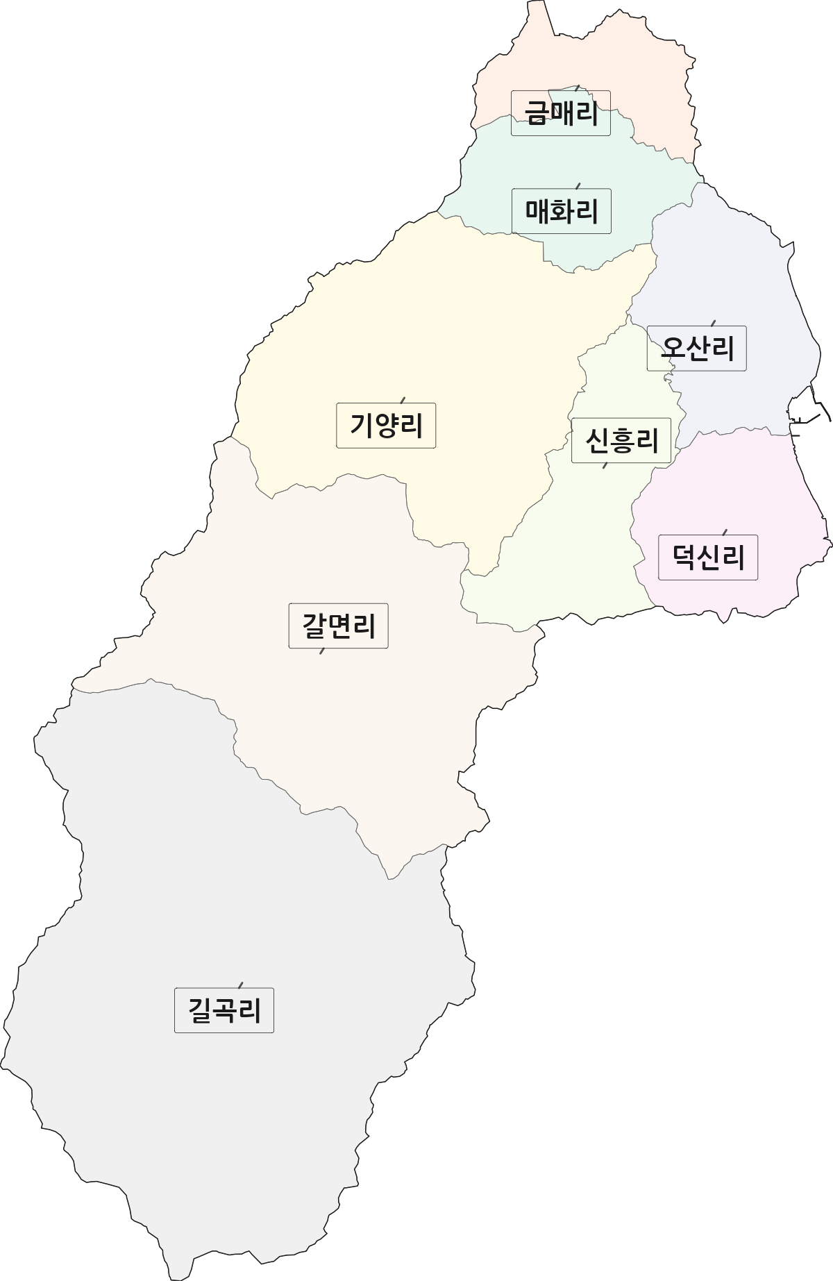 경상북도 울진군 매화면 법정동 리 구분 행정구역 경계 지도