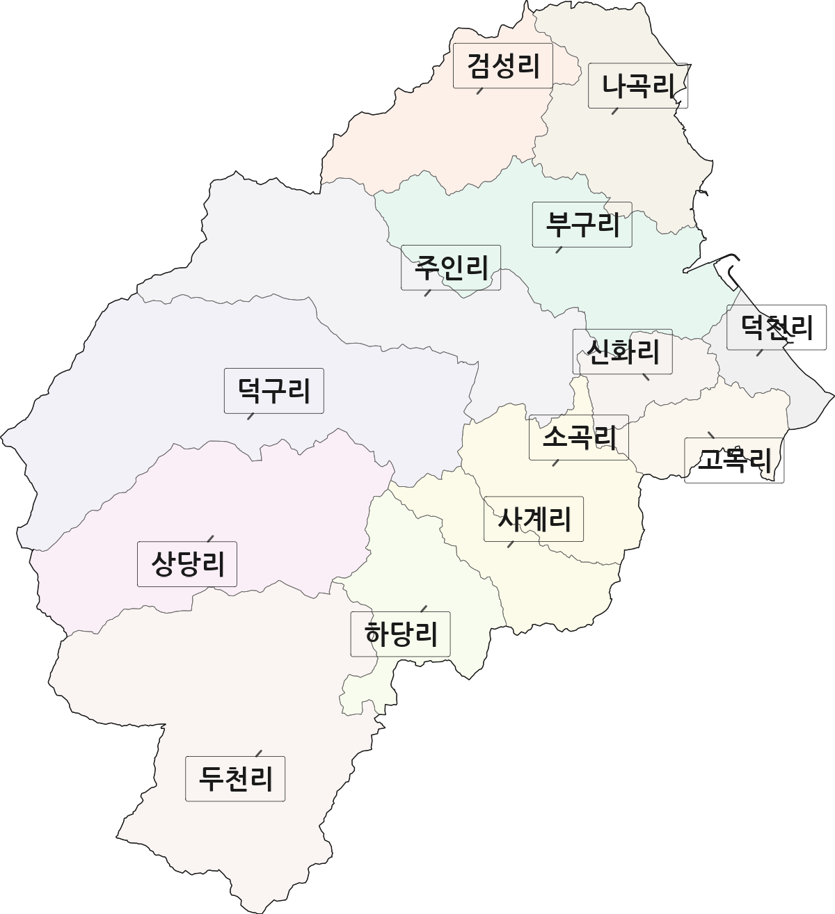 경상북도 울진군 북면 법정동 리 구분 행정구역 경계 지도