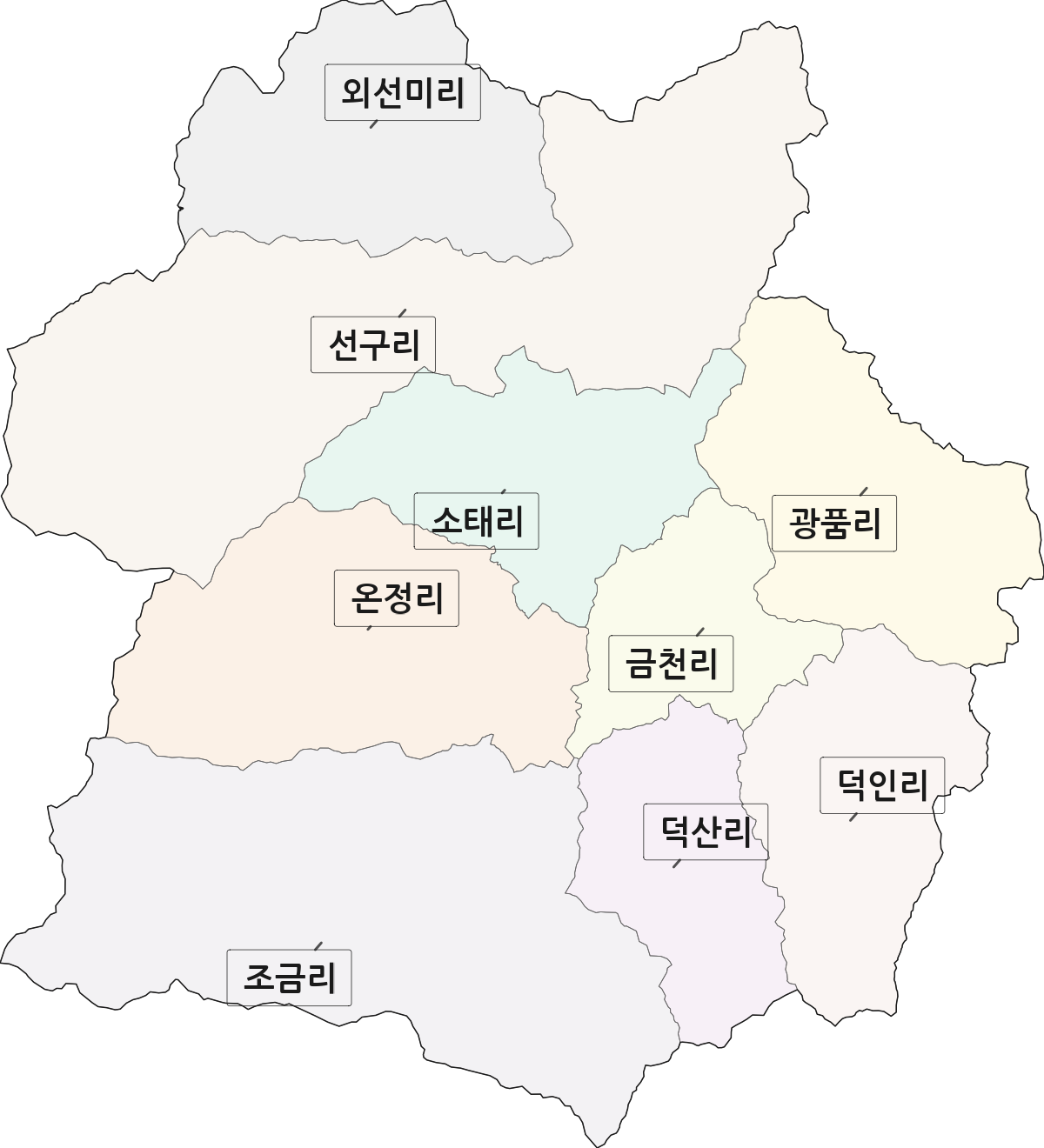 경상북도 울진군 온정면 법정동 리 구분 행정구역 경계 지도
