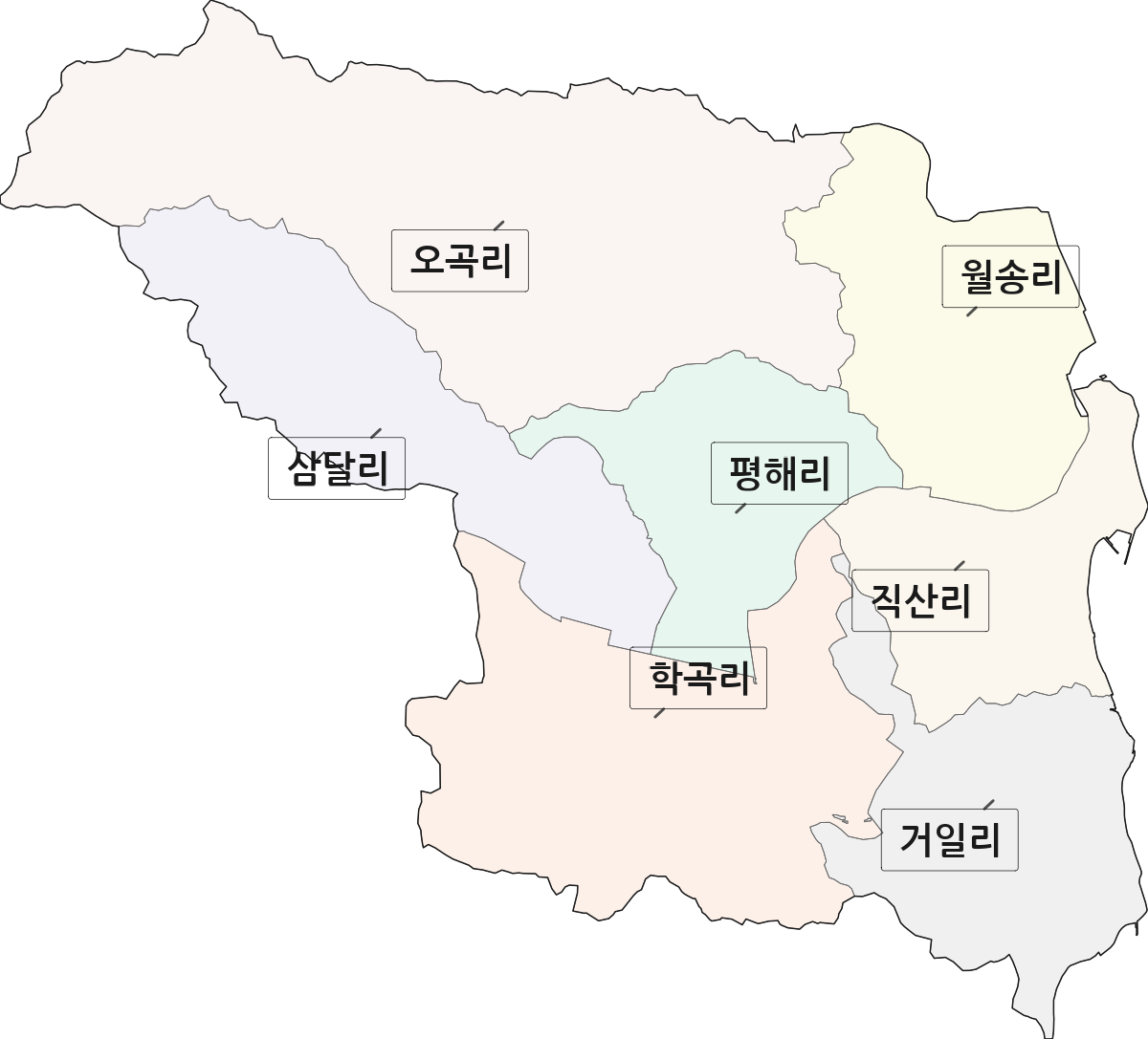 경상북도 울진군 평해읍 법정동 리 구분 행정구역 경계 지도