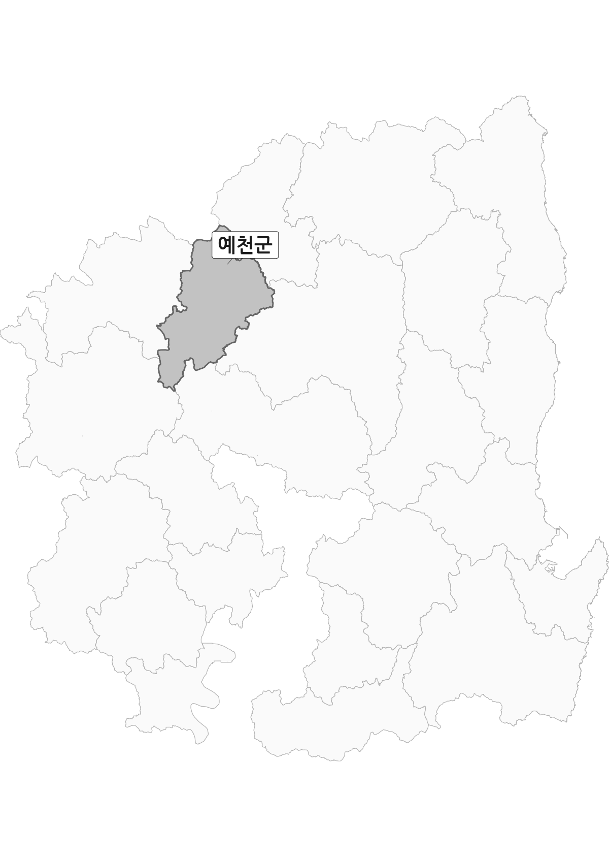 경상북도 범위 내 예천군 행정구역 경계 지도 울릉군 제외 버전