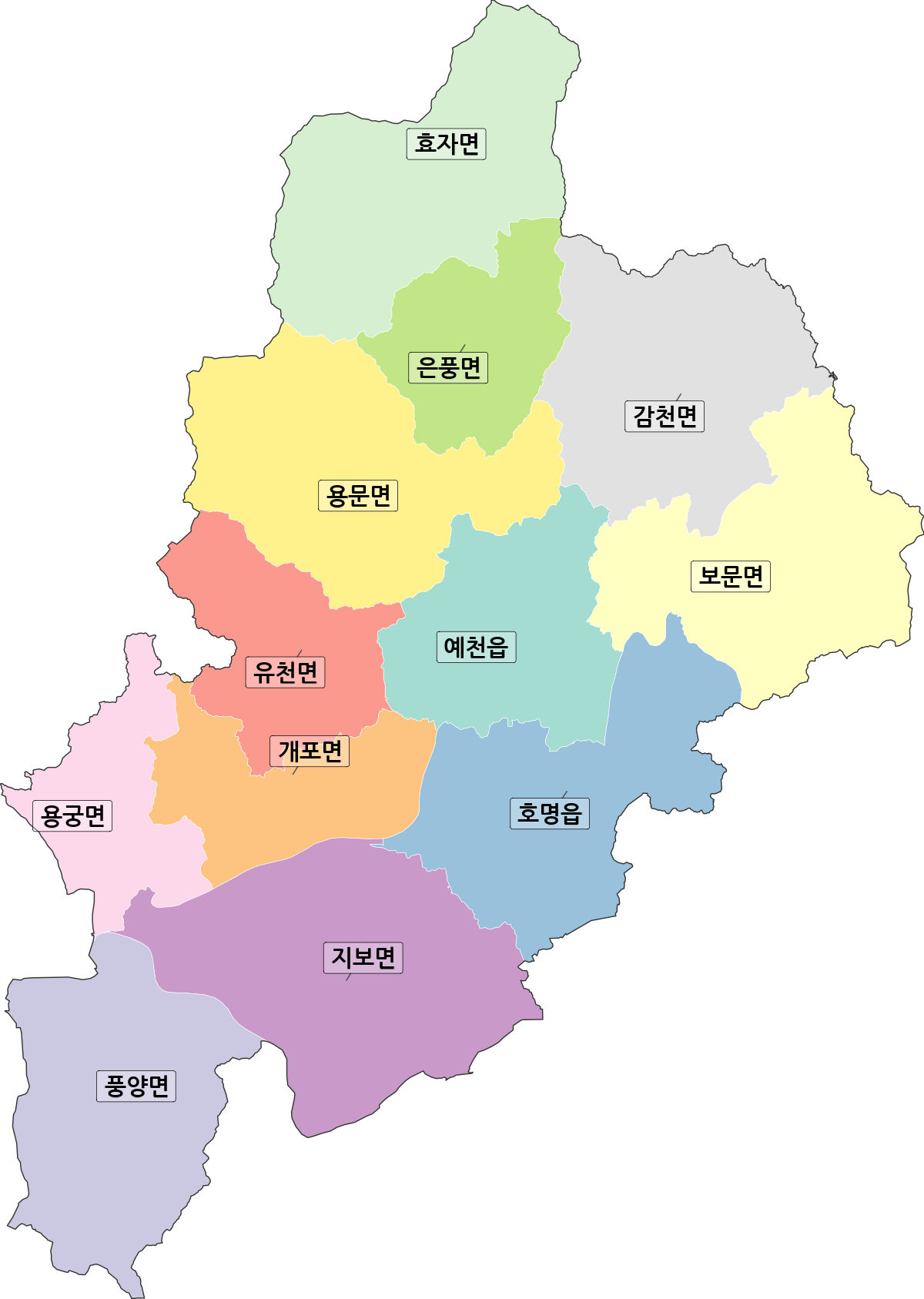 경상북도 예천군 행정동 행정구역 경계 지도