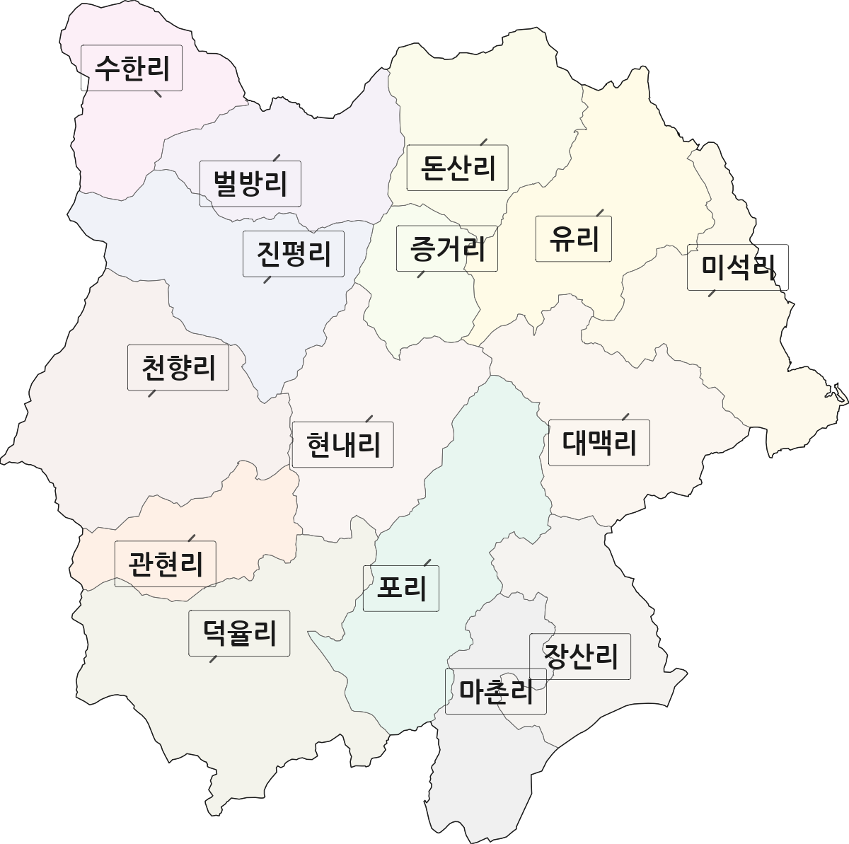 경상북도 예천군 감천면 법정동 리 구분 행정구역 경계 지도