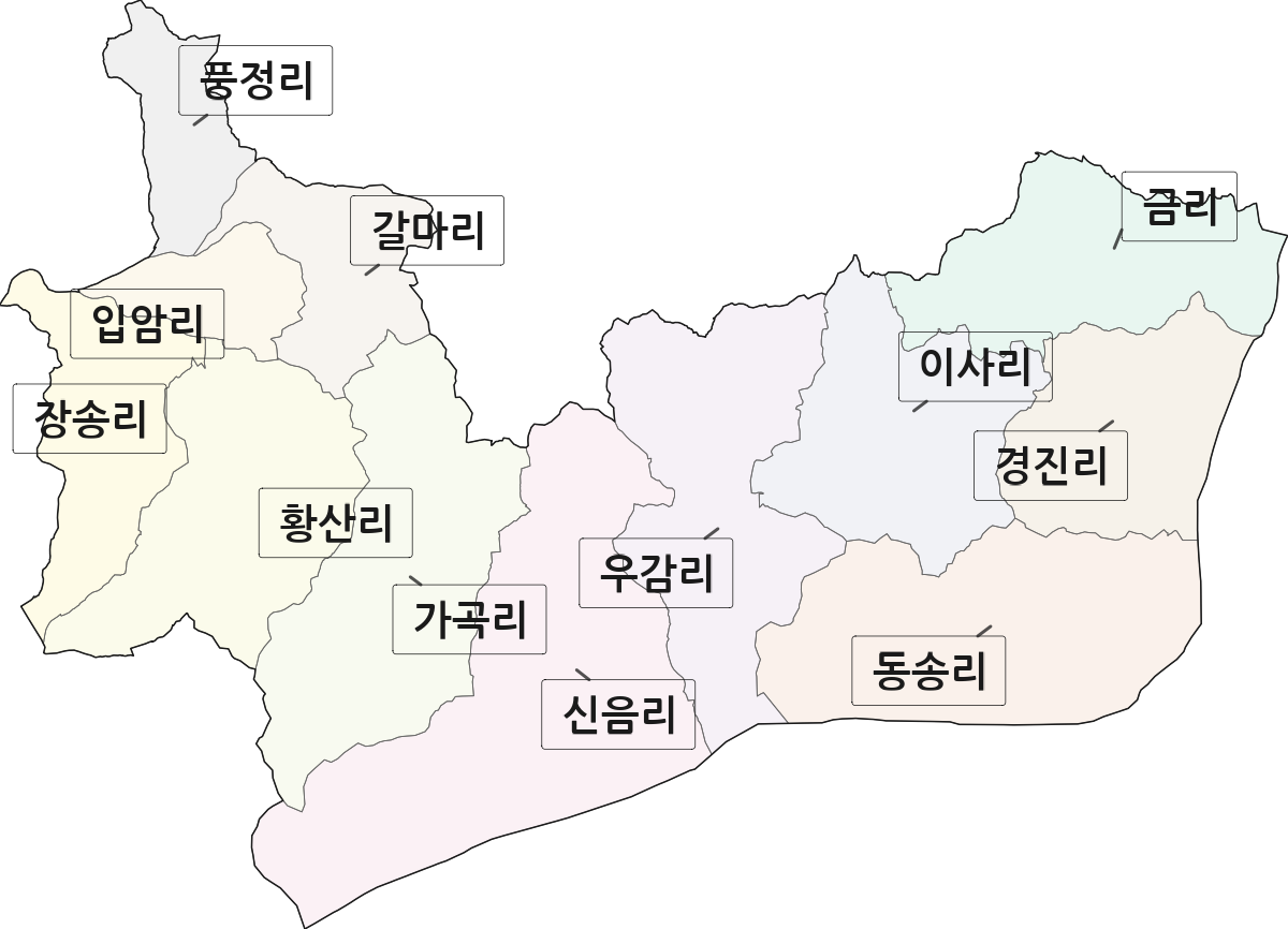 경상북도 예천군 개포면 법정동 리 구분 행정구역 경계 지도