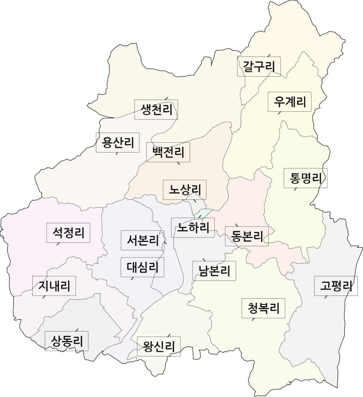 경상북도 예천군 예천읍 법정동 리 구분 행정구역 경계 지도