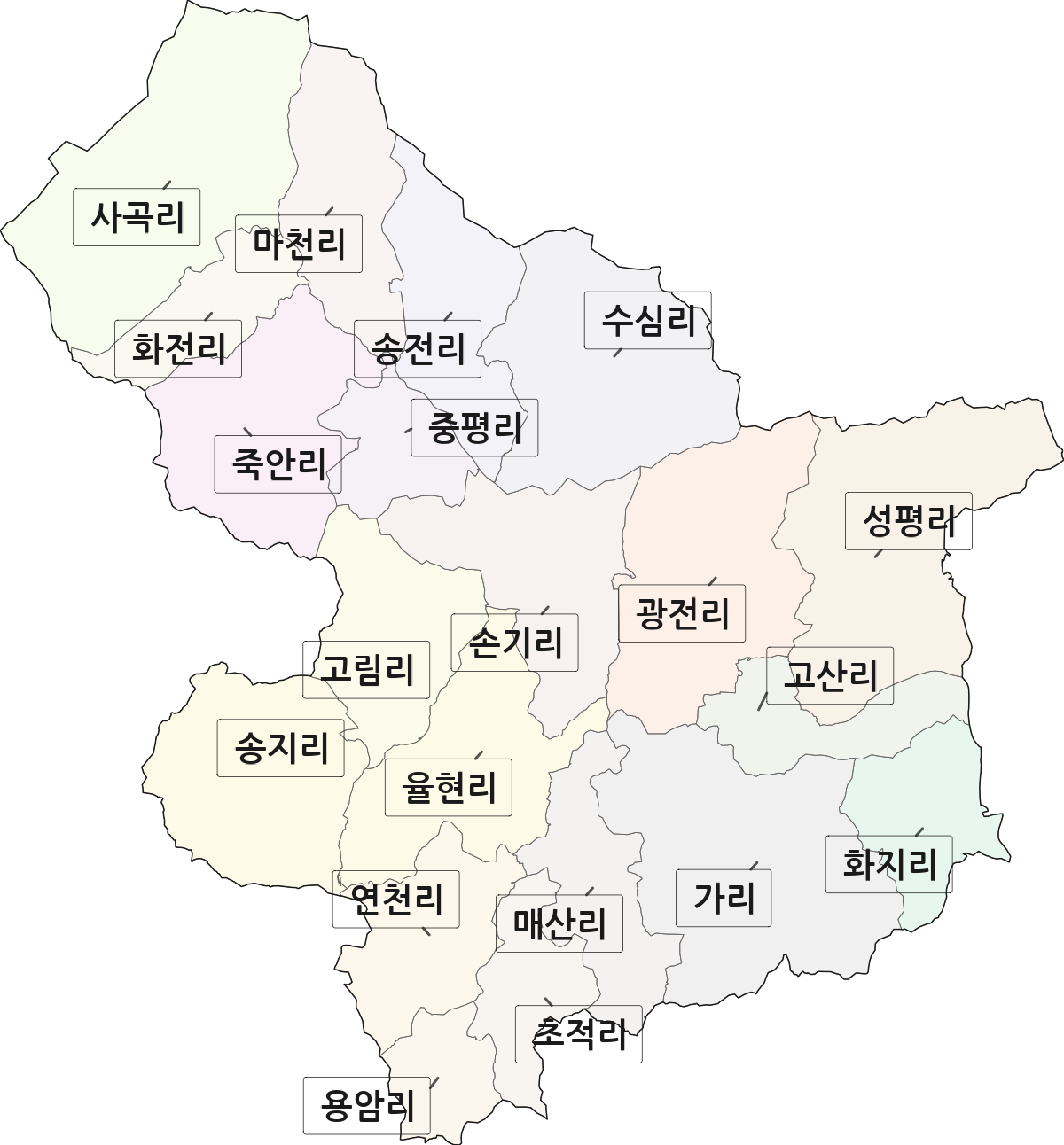 경상북도 예천군 유천면 법정동 리 구분 행정구역 경계 지도