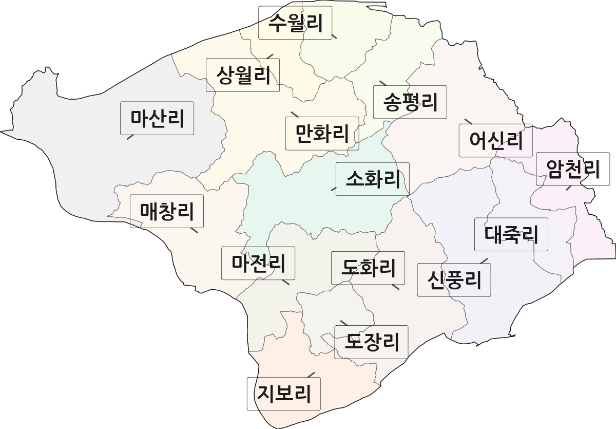 경상북도 예천군 지보면 법정동 리 구분 행정구역 경계 지도