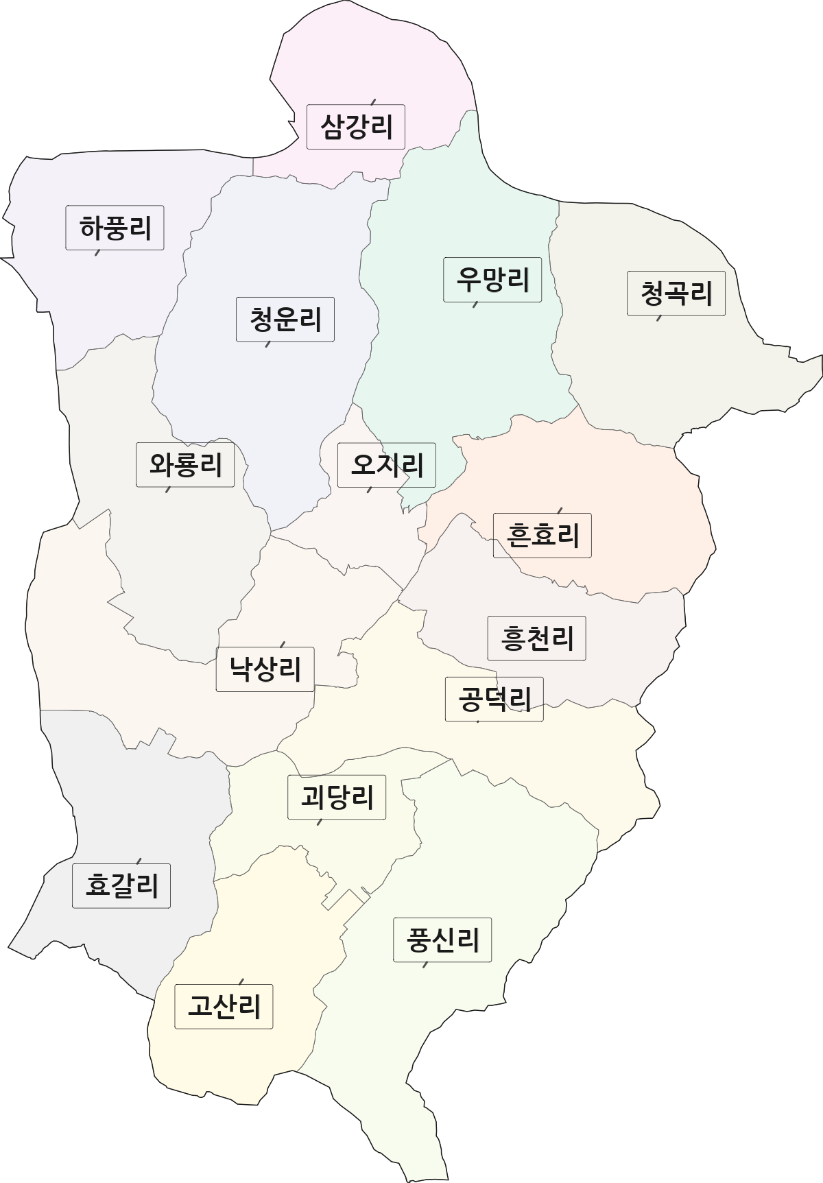 경상북도 예천군 풍양면 법정동 리 구분 행정구역 경계 지도