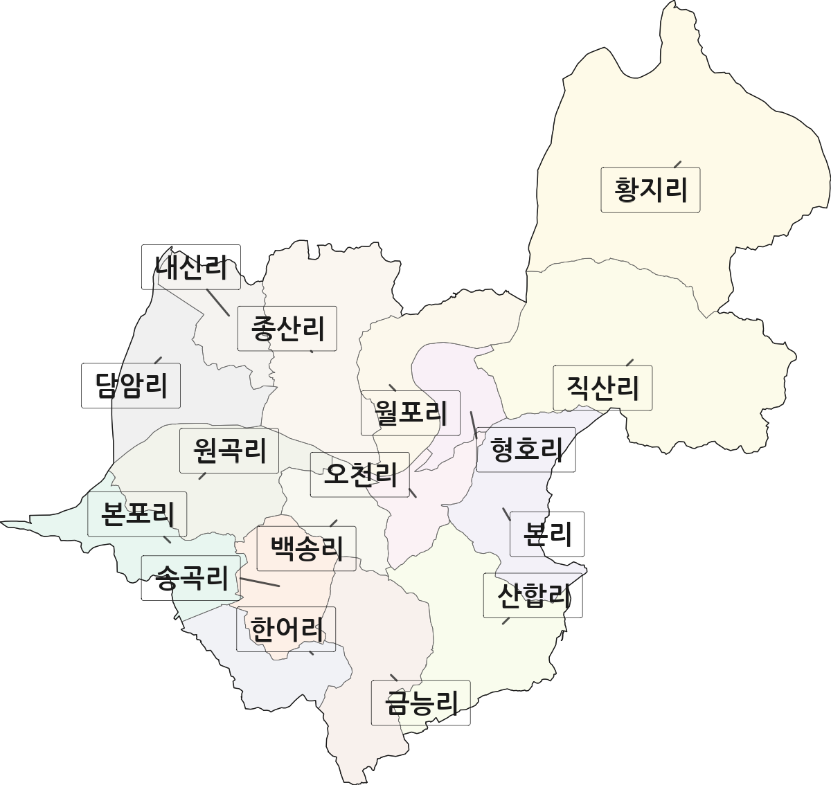 경상북도 예천군 호명읍 법정동 리 구분 행정구역 경계 지도