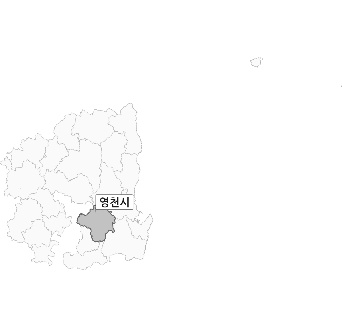 경상북도 범위 내 영천시 행정구역 경계 지도