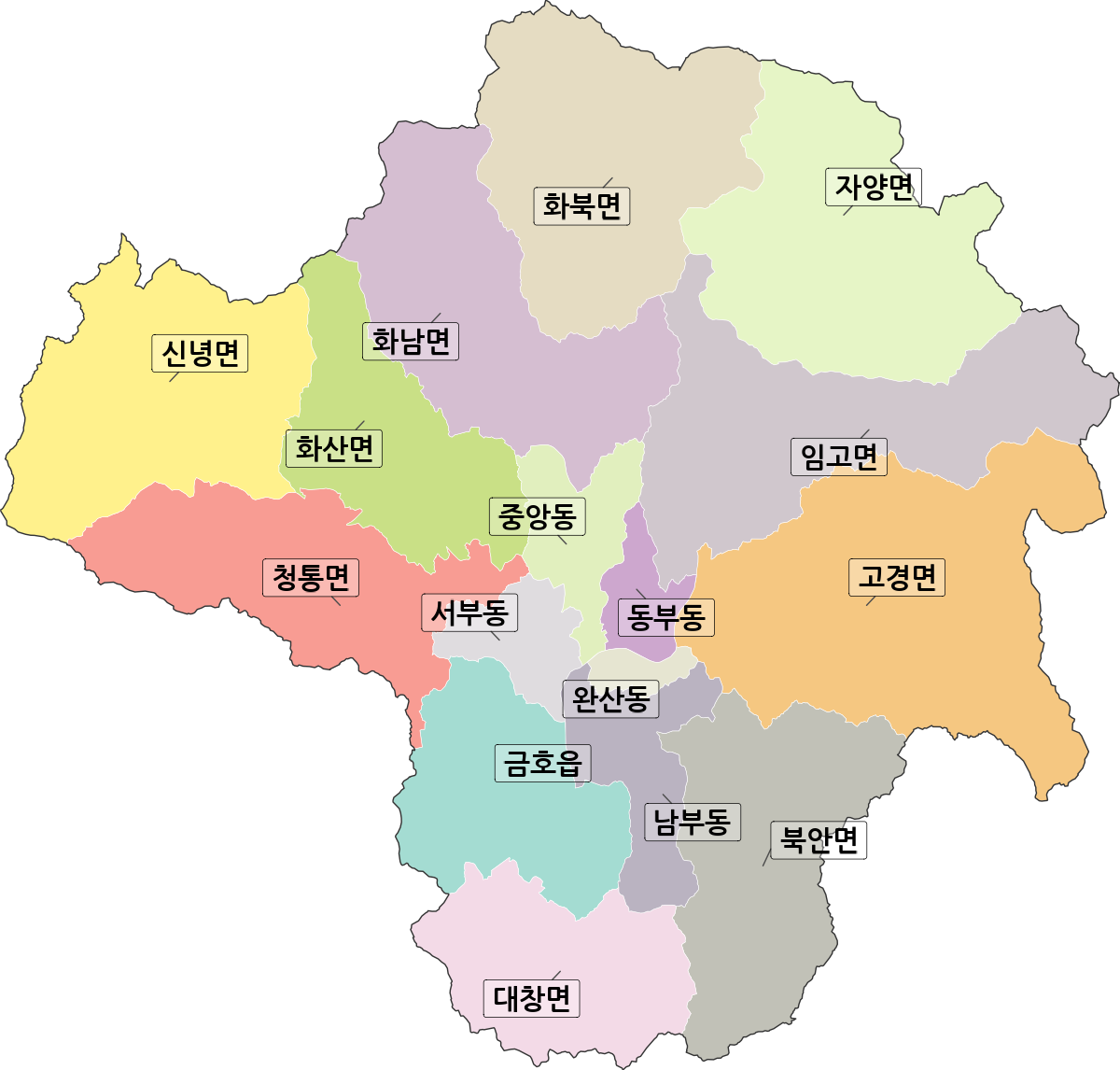 경상북도 영천시 행정동 행정구역 경계 지도