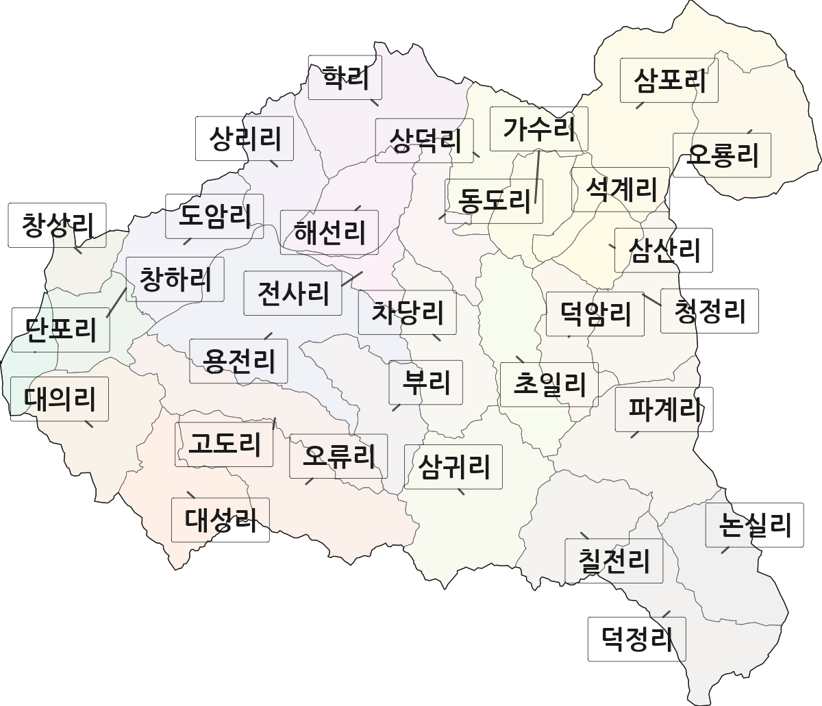경상북도 영천시 고경면 법정동 리 구분 행정구역 경계 지도