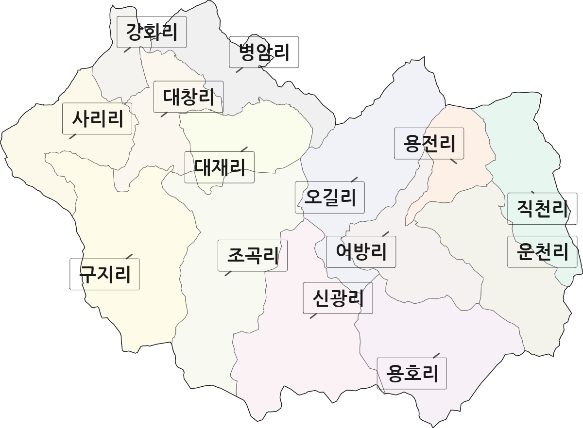 경상북도 영천시 대창면 법정동 리 구분 행정구역 경계 지도