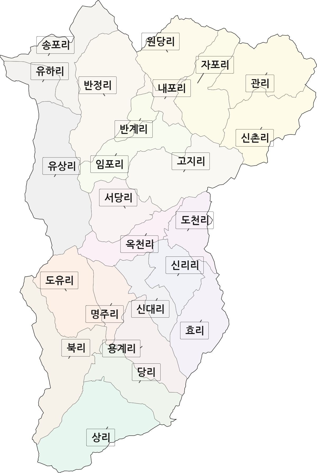 경상북도 영천시 북안면 법정동 리 구분 행정구역 경계 지도