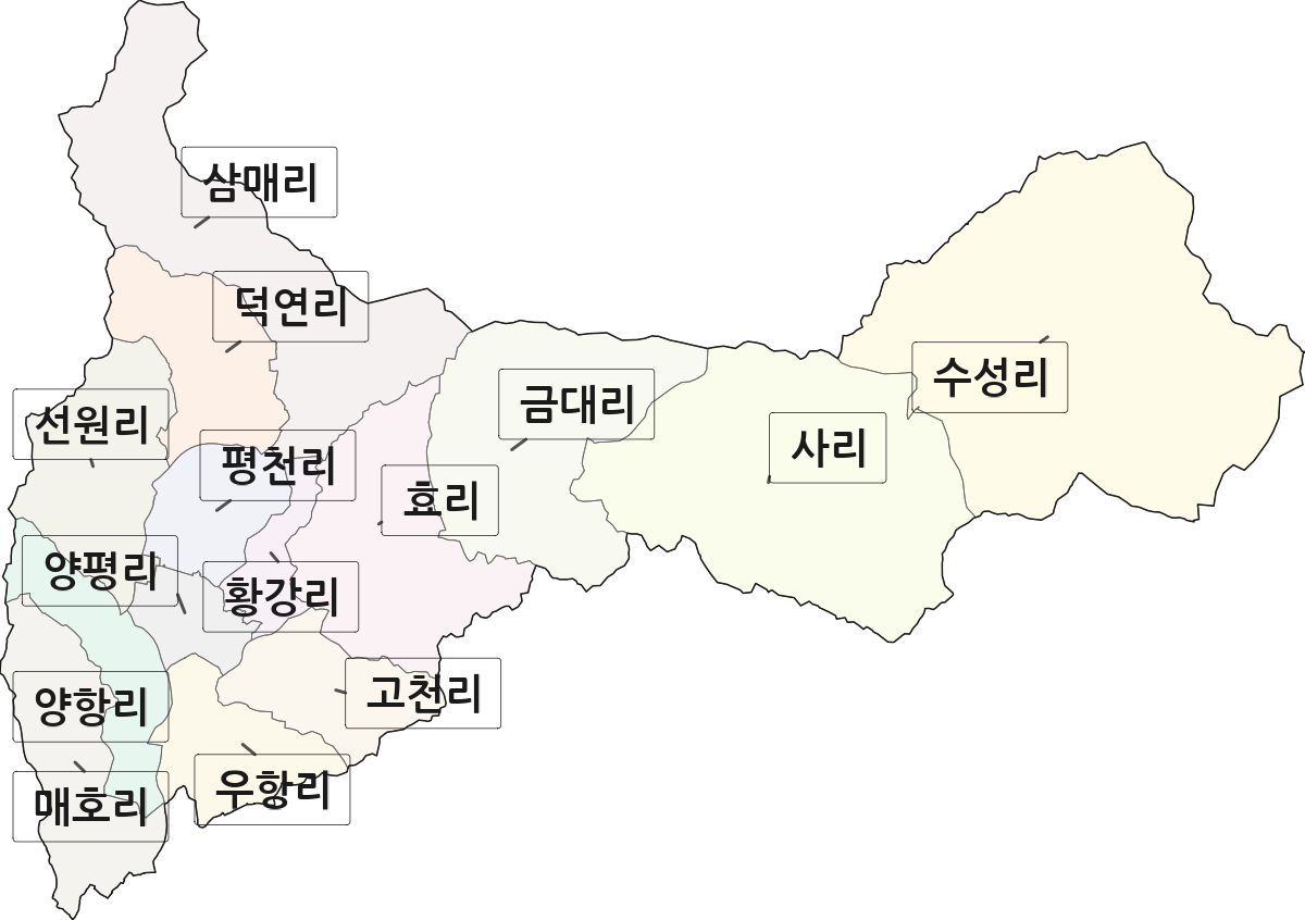 경상북도 영천시 임고면 법정동 리 구분 행정구역 경계 지도