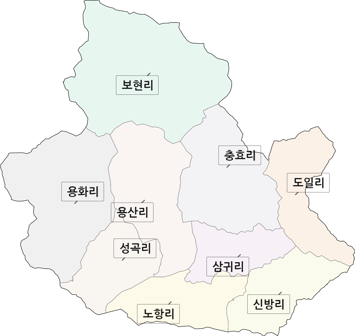 경상북도 영천시 자양면 법정동 리 구분 행정구역 경계 지도