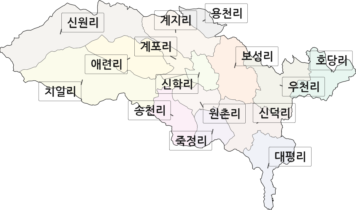 경상북도 영천시 청통면 법정동 리 구분 행정구역 경계 지도